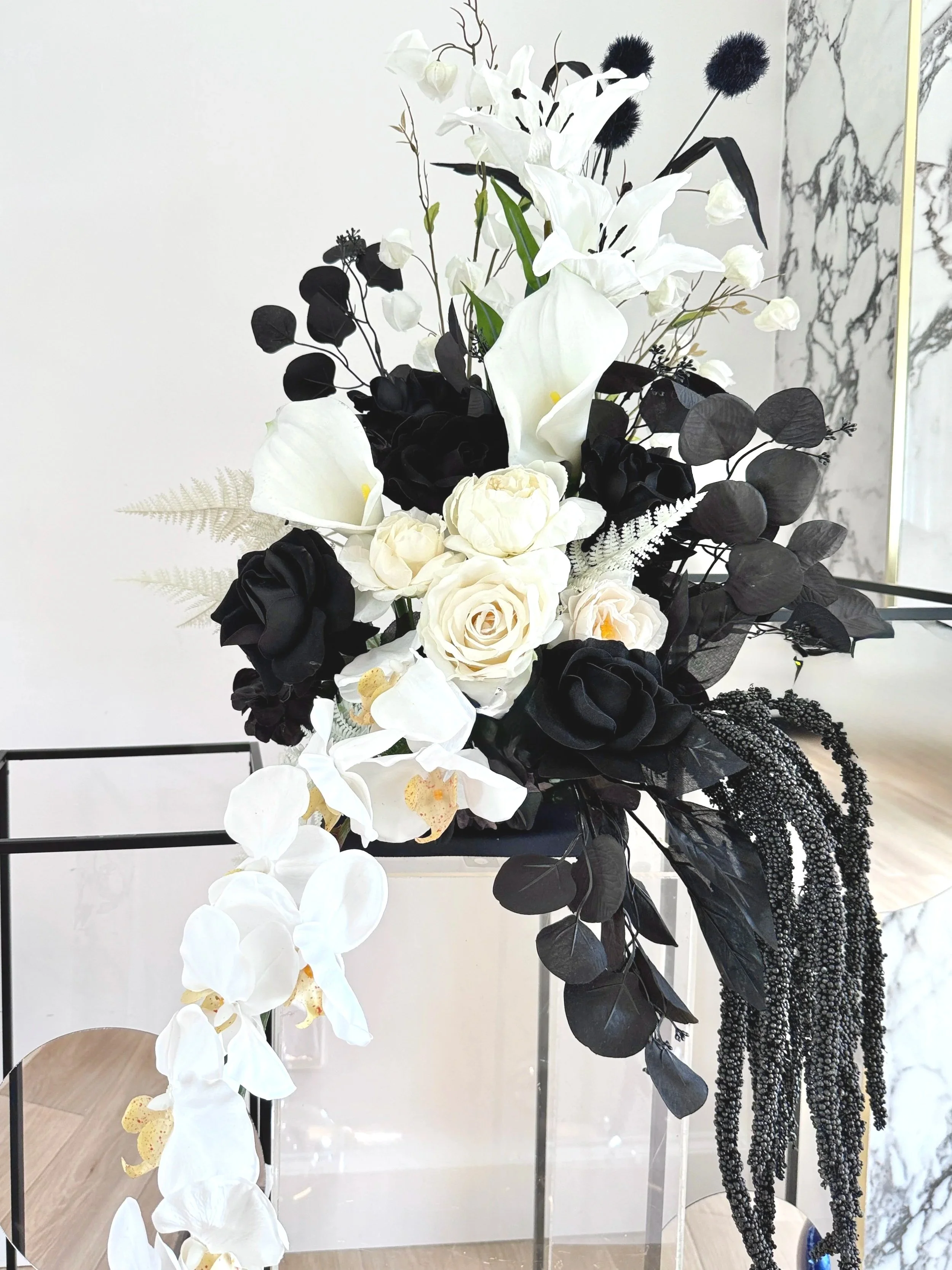 Modern white and black floral arrangement