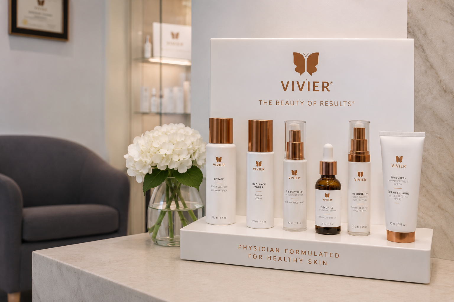 Vivier professional skincare products available at Dr. Charlebois Aesthetics.