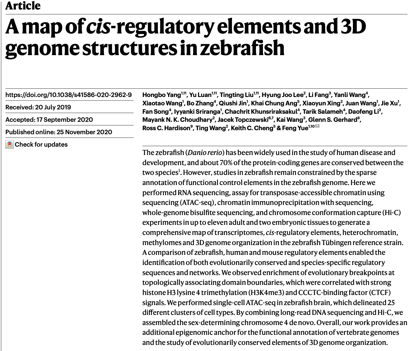 Zebrafish 3D Genomes Structures