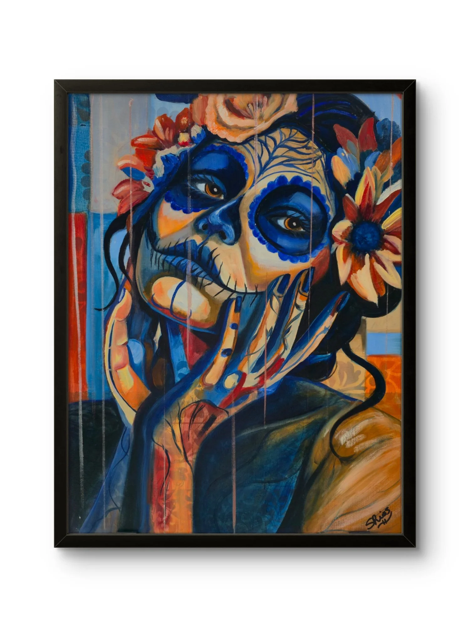 Night Bloom Catrina Original mixed media oil painting . 16"x20" framed