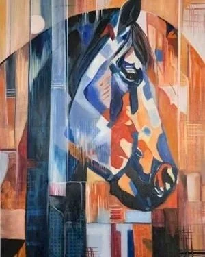 Cubist painting of a horse. Portrait of a horse