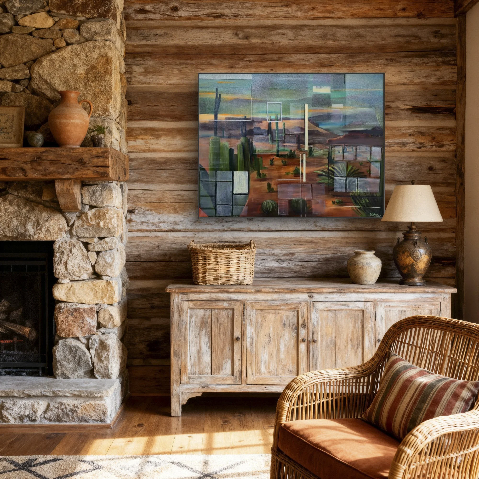 "Desert Through Many Windows"  Original Mixed Media oil painting.