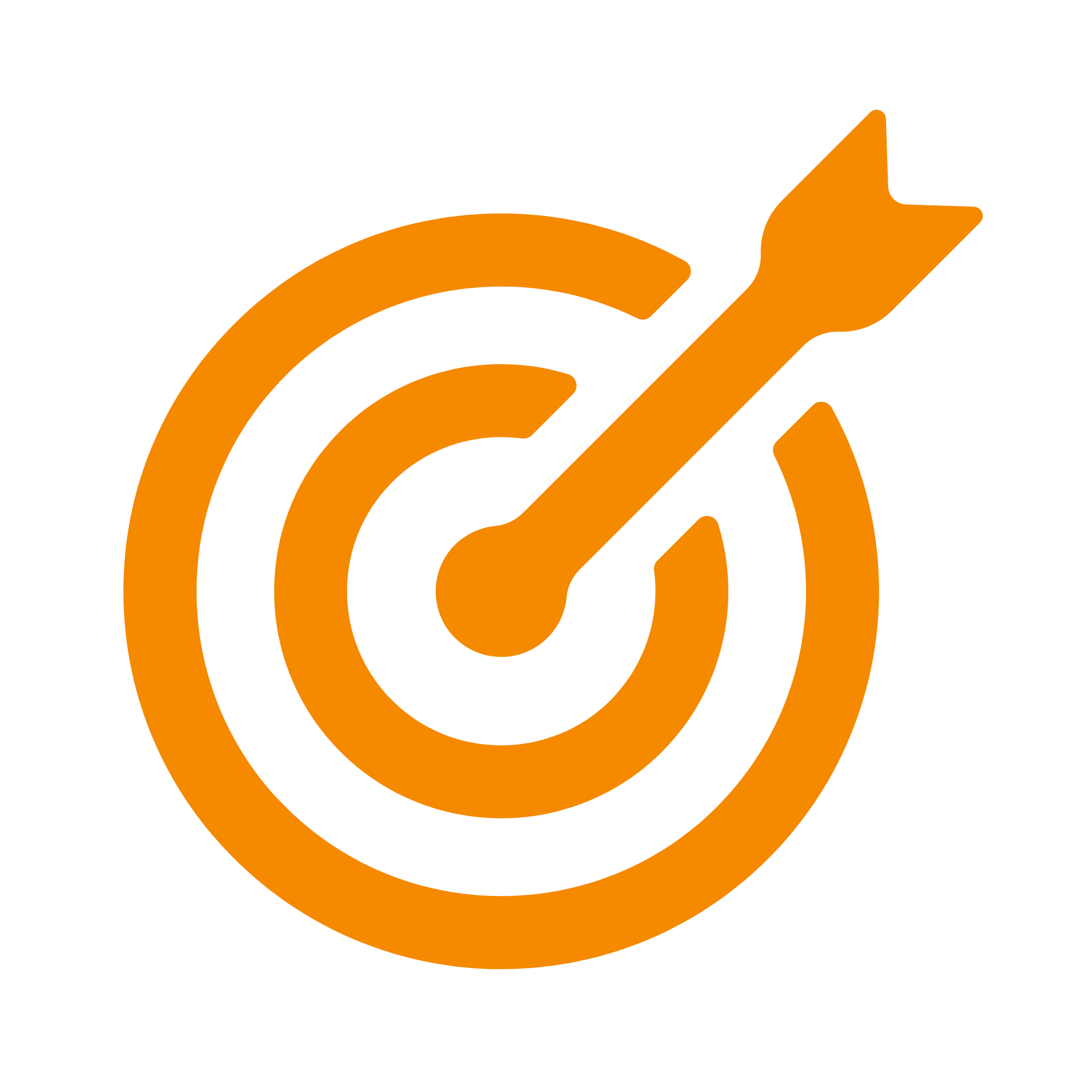 Logo with black background, concentric orange circles, and an orange arrow pointing upwards to the right.