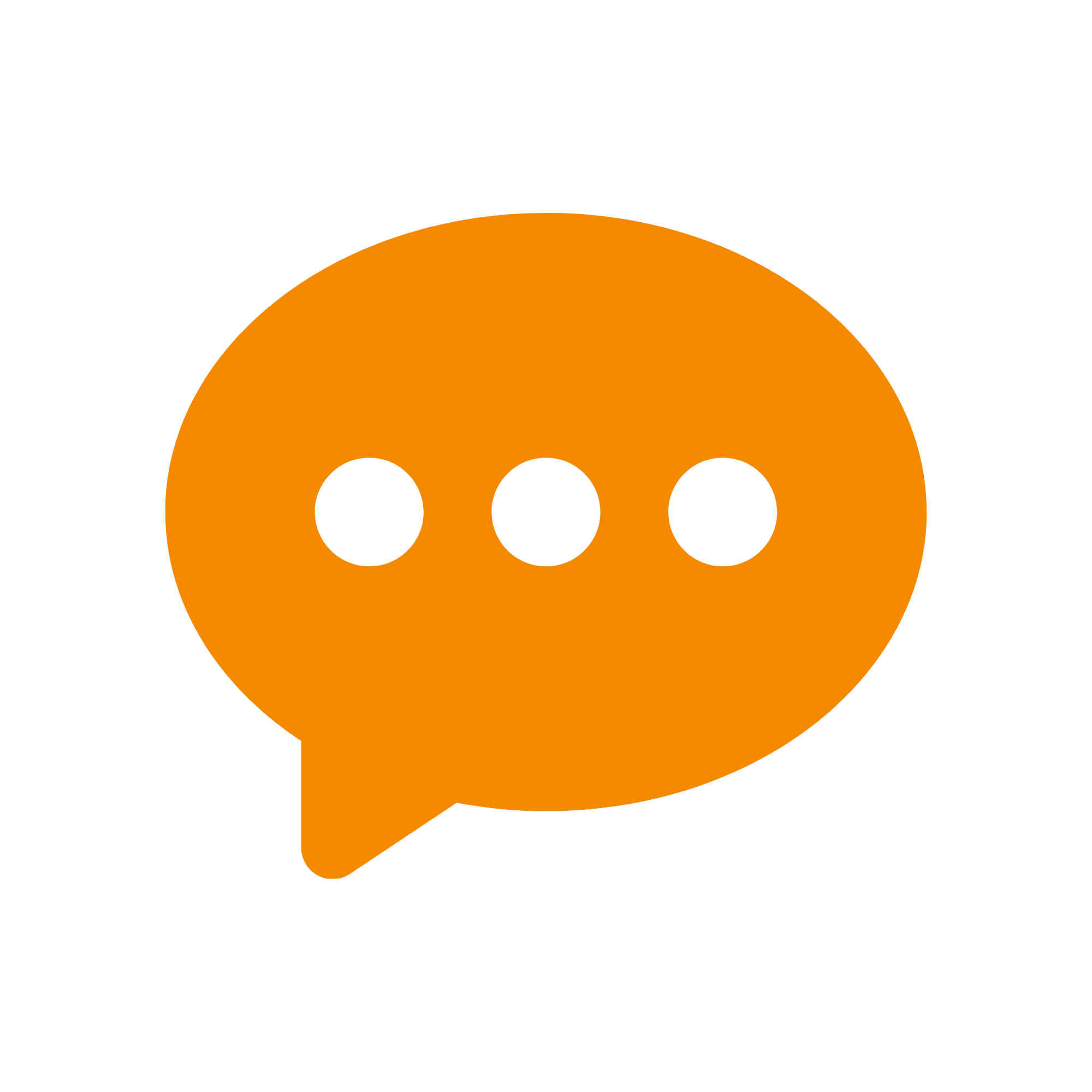Orange speech bubble with three black dots indicating conversation or communication.