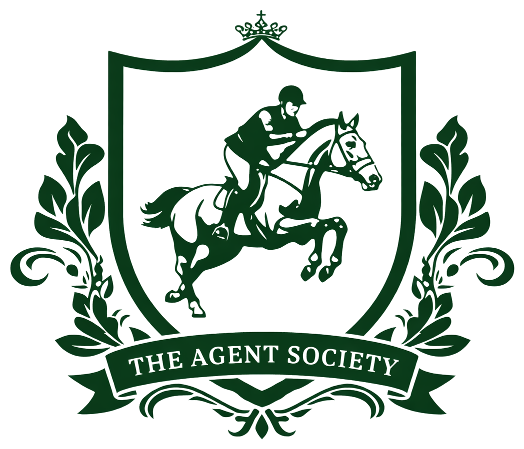 The Agent Society logo featuring an equestrian crest and horse-and-rider emblem in deep green.