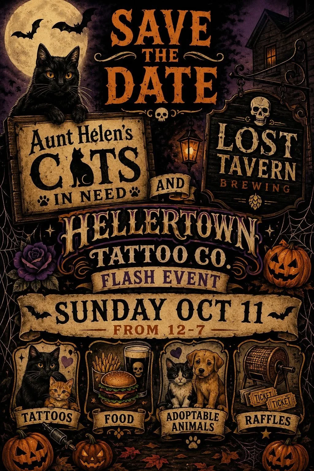 Aunt Hellen's Cats In Need Tattoo Flash Event