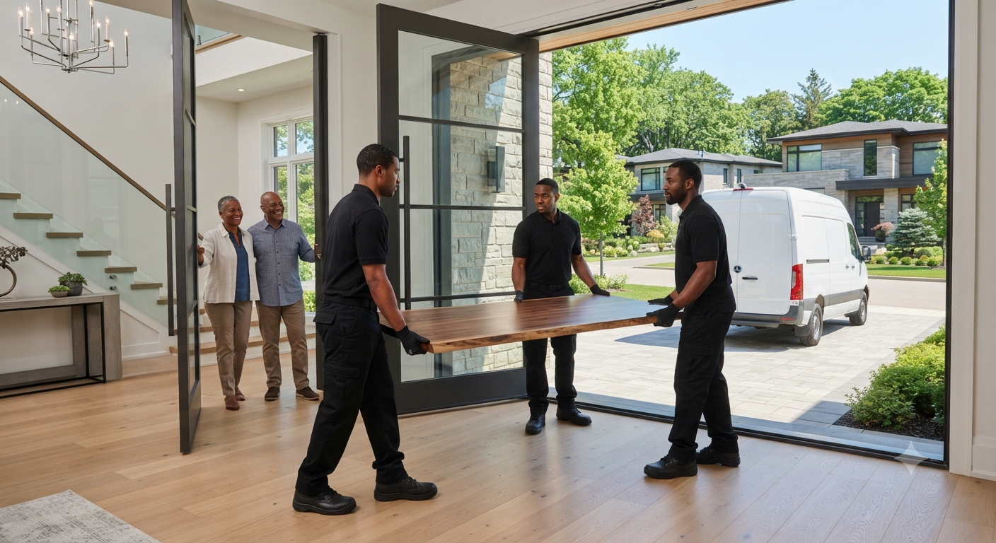 OnlyPros team moving furniture into a customer's home with professional care