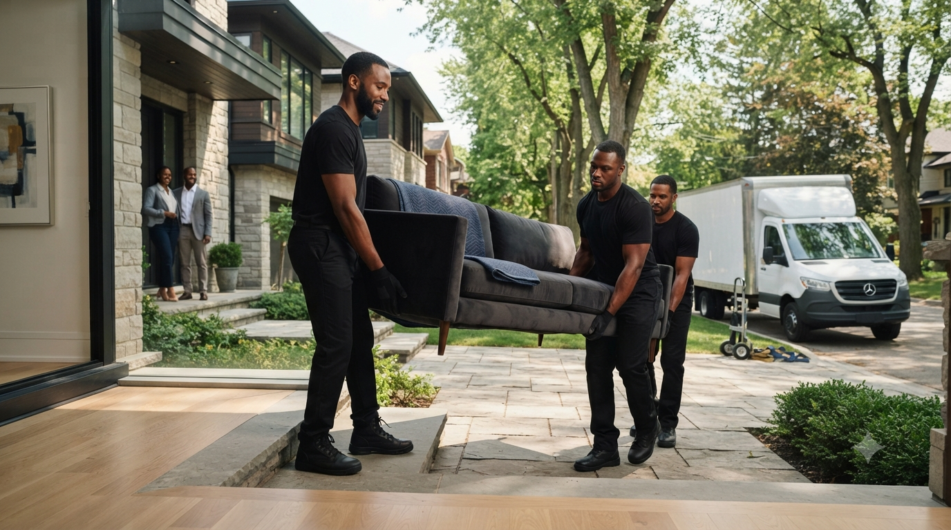 OnlyPros moving team safely transporting furniture during a residential move