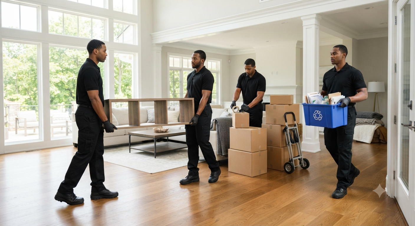 Professional OnlyPros movers handling furniture and household items in a residential home