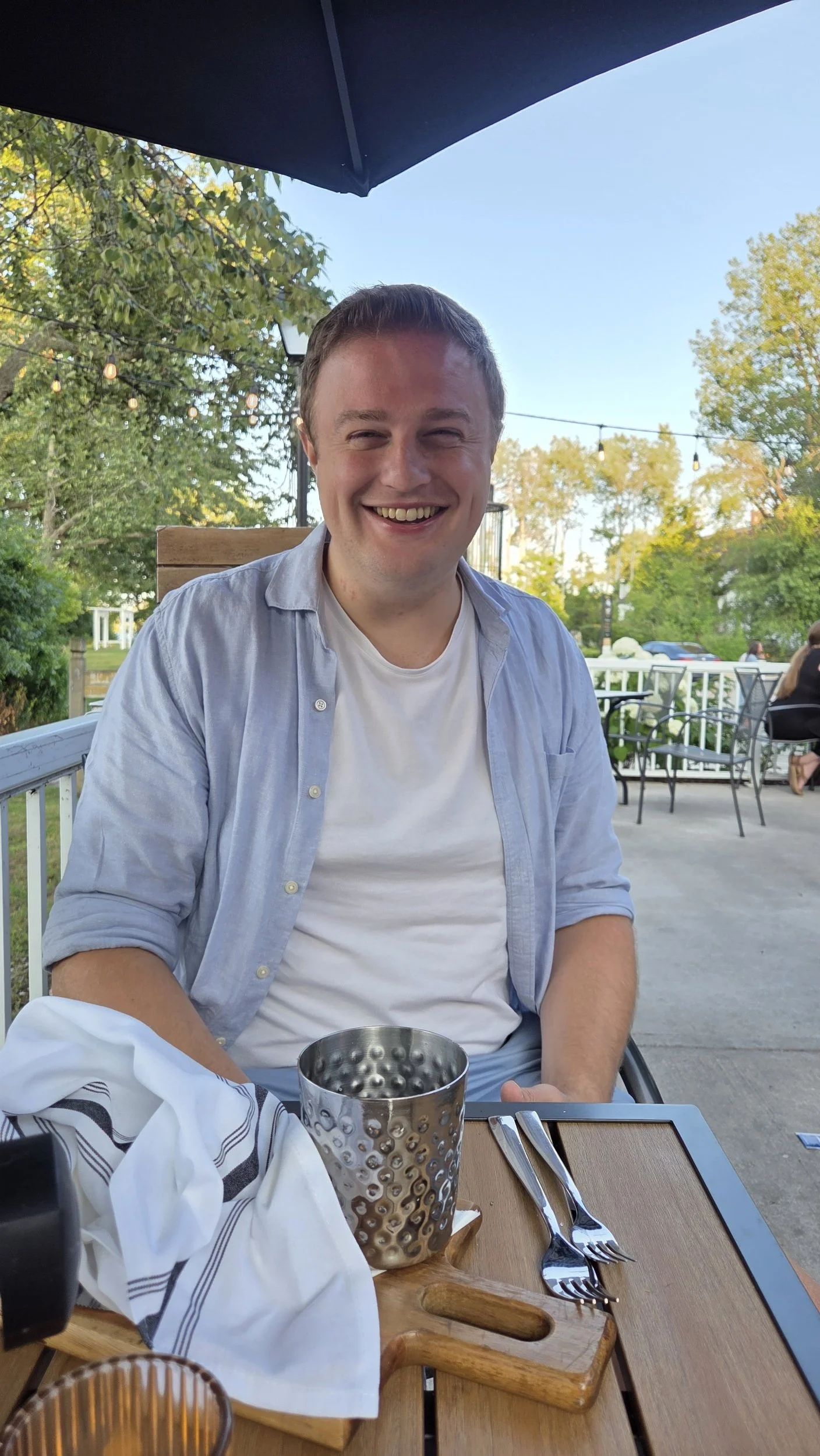 smiling James Krawecki at a local restaurant