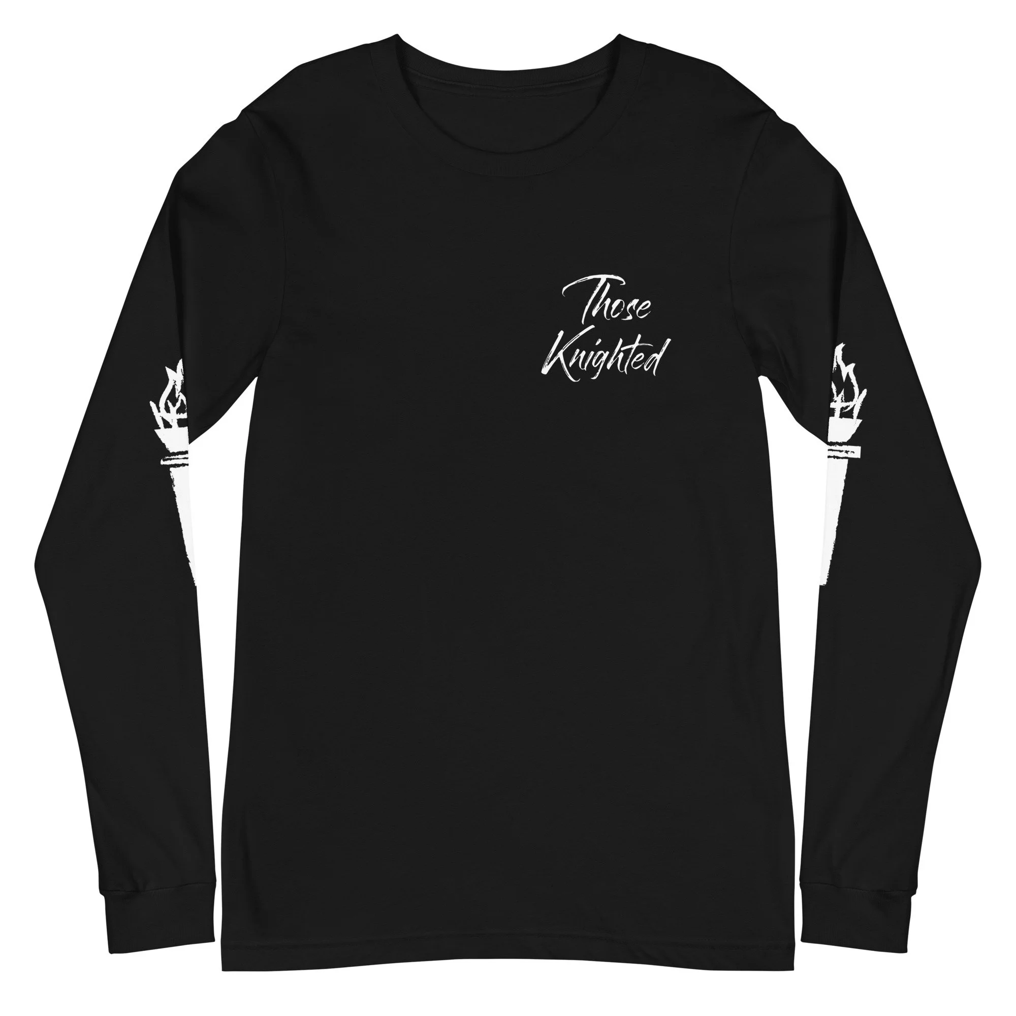 Those Knighted Torch Sleeves w/ Small Script Long Sleeve T-shirt (White Logo)