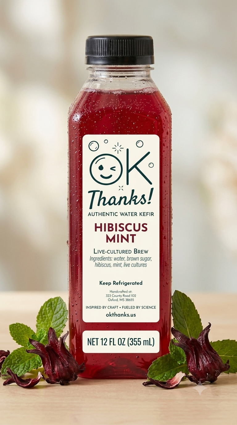 Hibiscus Mint Water Kefir, 12 oz bottle