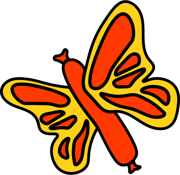 Colorful butterfly illustration with yellow and orange wings against a black background.