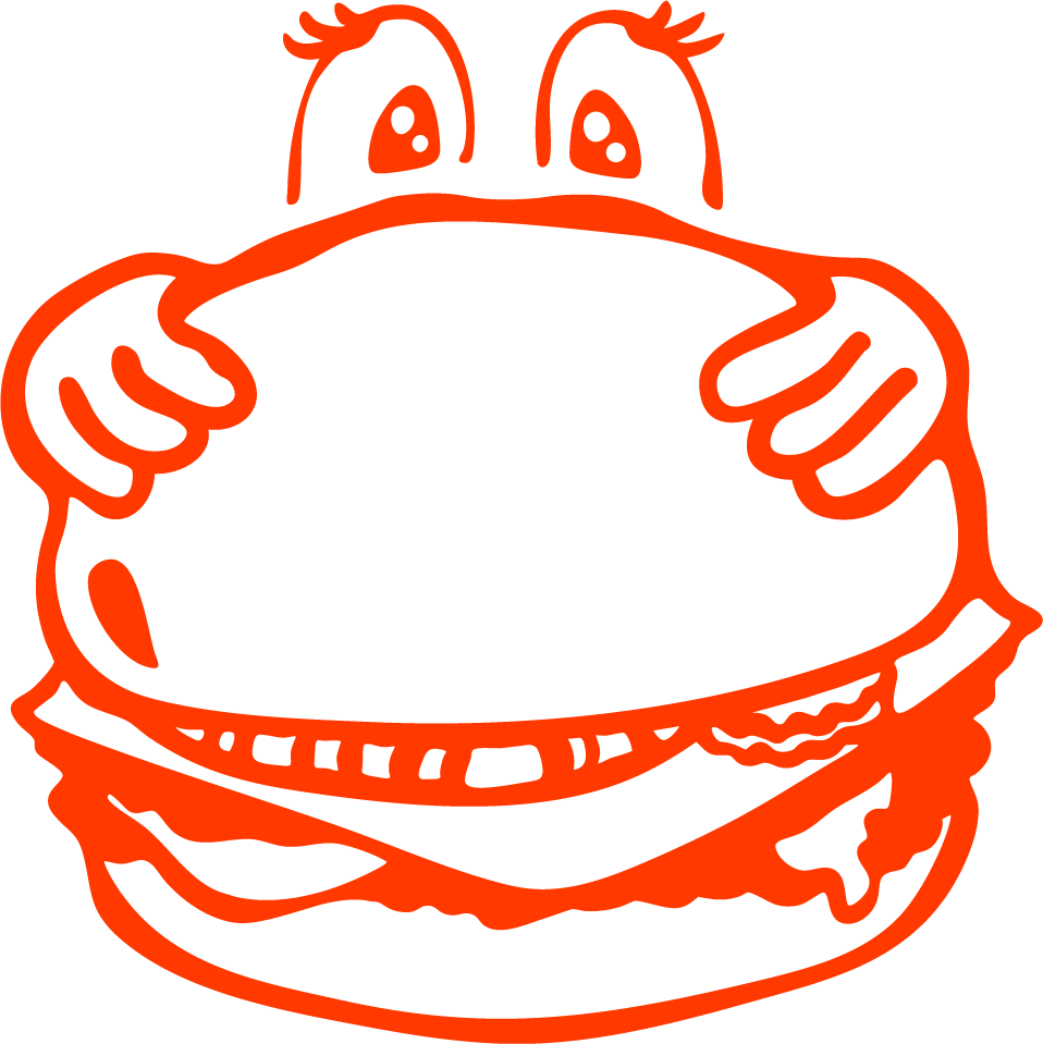 A cartoon illustration of a person holding a large hamburger bun