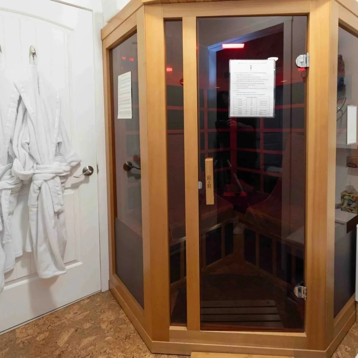Sauna for booking a sauna session for one or two people at Blue Skies Massage and Wellness Spa in Longmont, Colorado.