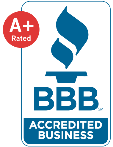 BBB accredited business logo with an A+ rating badge in the top left corner.
