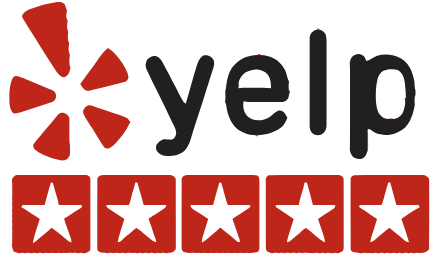Yelp logo with five red star review ratings