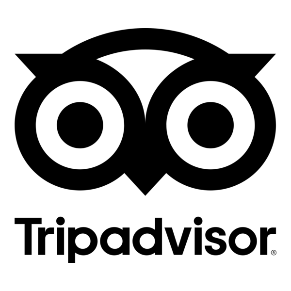 Black and white TripAdvisor logo with an owl face and the brand name below.