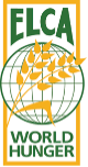 ELCA World Hunger logo, featuring a globe with wheat stalks and the organization's name.