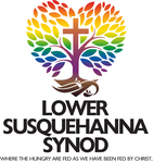 Logo of the Lower Susquehanna Synod featuring a rainbow-colored tree with a cross at its center and a dove below.