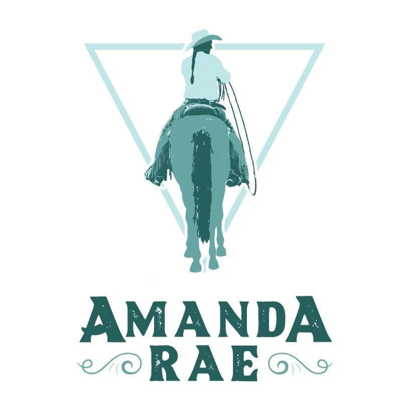 Logo For Amanda Rae  Ventures featuring a Stylized illustration of a cowboy riding a horse, with a triangle in the background, and the name "Amanda Rae" written below in decorative font.