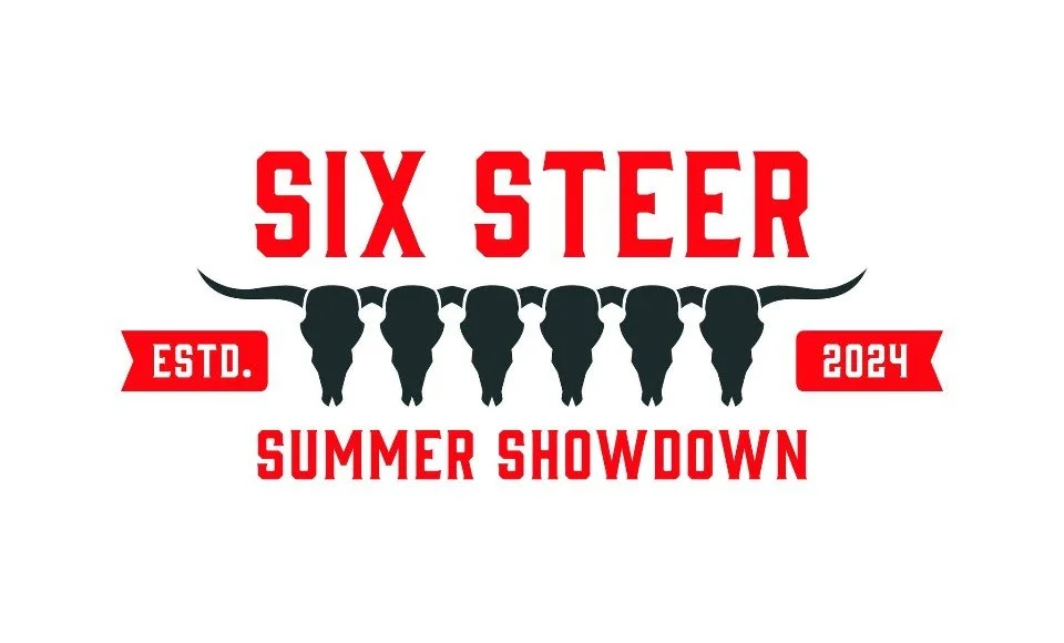 Logo for Six Steer Summer Showdown featuring six steer heads with horns and text in red and black.