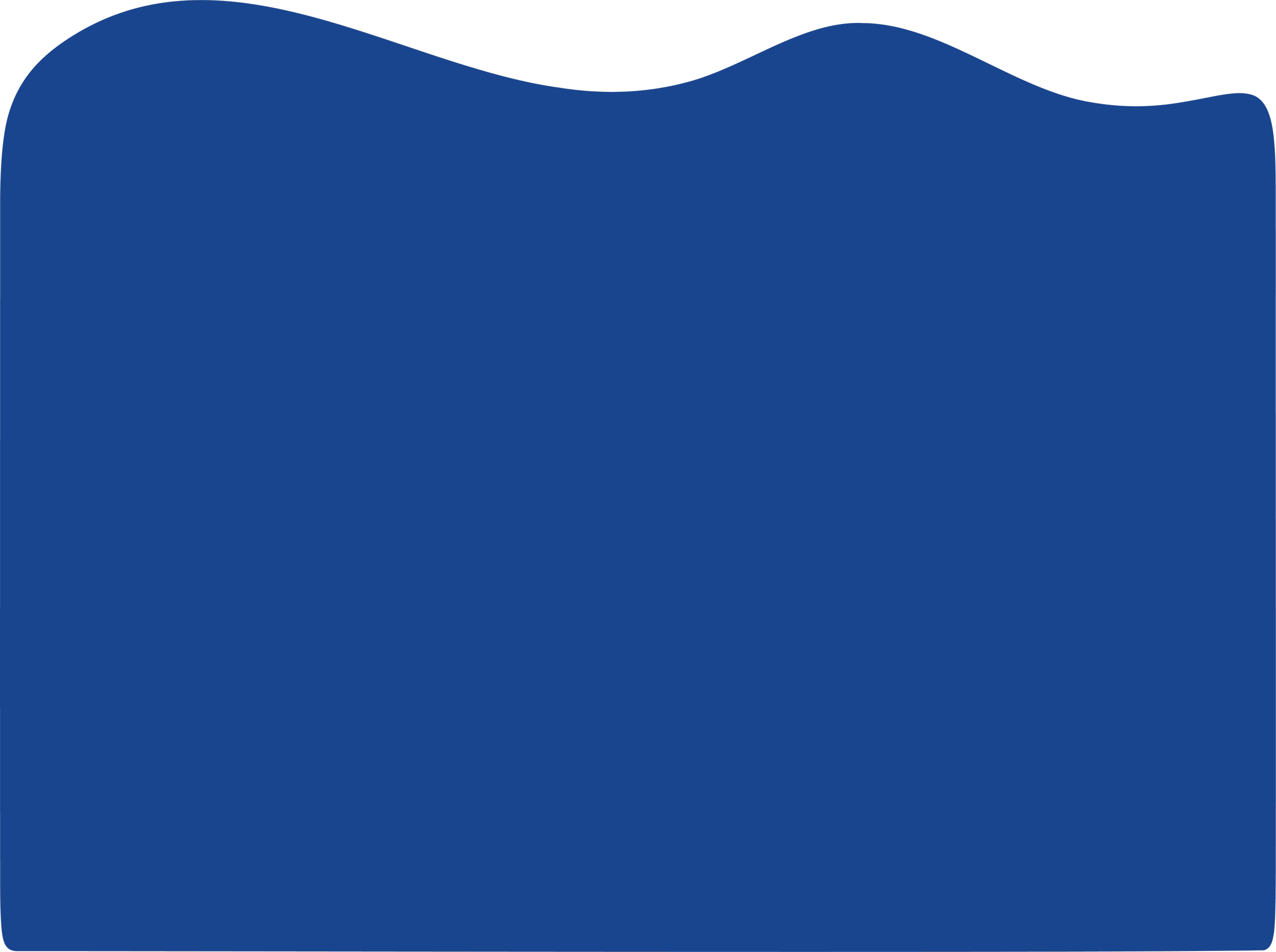 A stylized blue wave or abstract shape with a black curved line at the top.