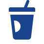 A blue disposable cup with a straw