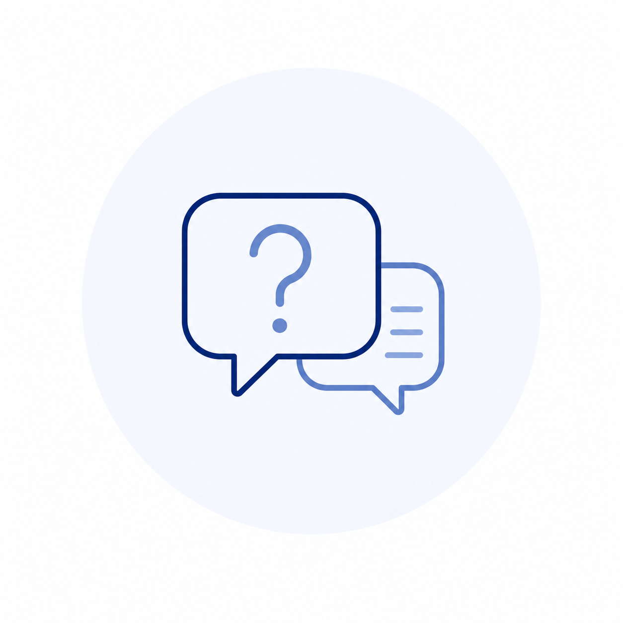 Chat bubbles with a question mark and lines representing text, indicating a conversation or inquiry.