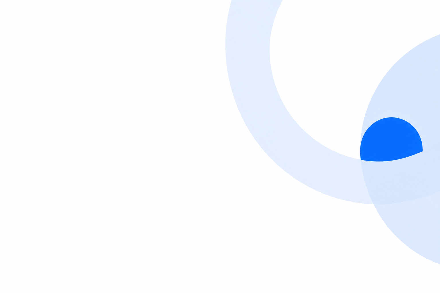 Abstract background with overlapping translucent blue circles and curved shapes on a white background.
