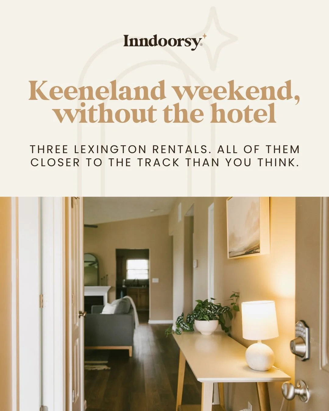 Keeneland weekend, minus the hotel. 🐎

Three Lexington rentals, all closer to the track than you&rsquo;d think.

The Kearney &mdash; three bedrooms, 15 minutes out. Easy in, easy out.
The Lynn &mdash; big backyard, room for eight. Where everyone end