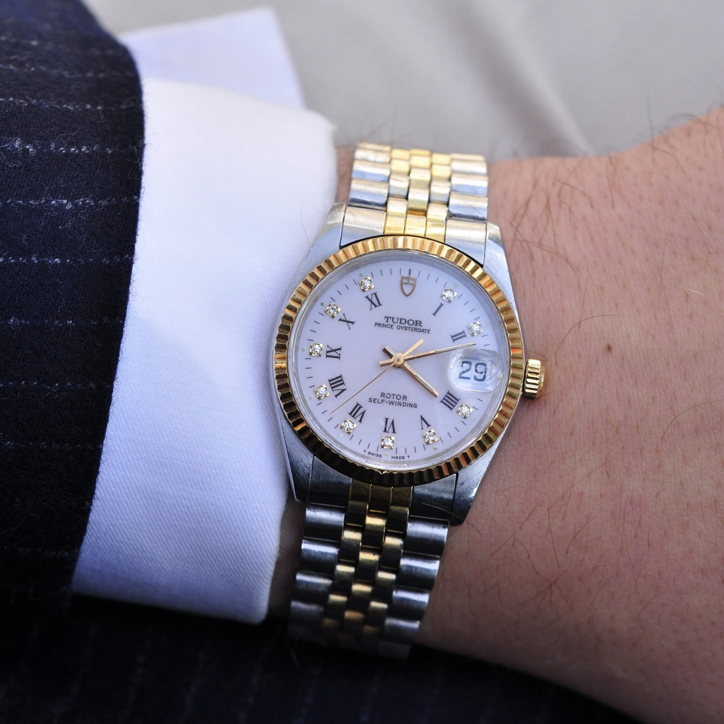 TUDOR Prince Oysterdate 74033 'White Roman Diamond Dial 18K'