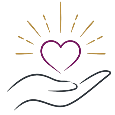 A hand holding a smartphone with a green heart icon surrounded by colorful lines radiating outward.