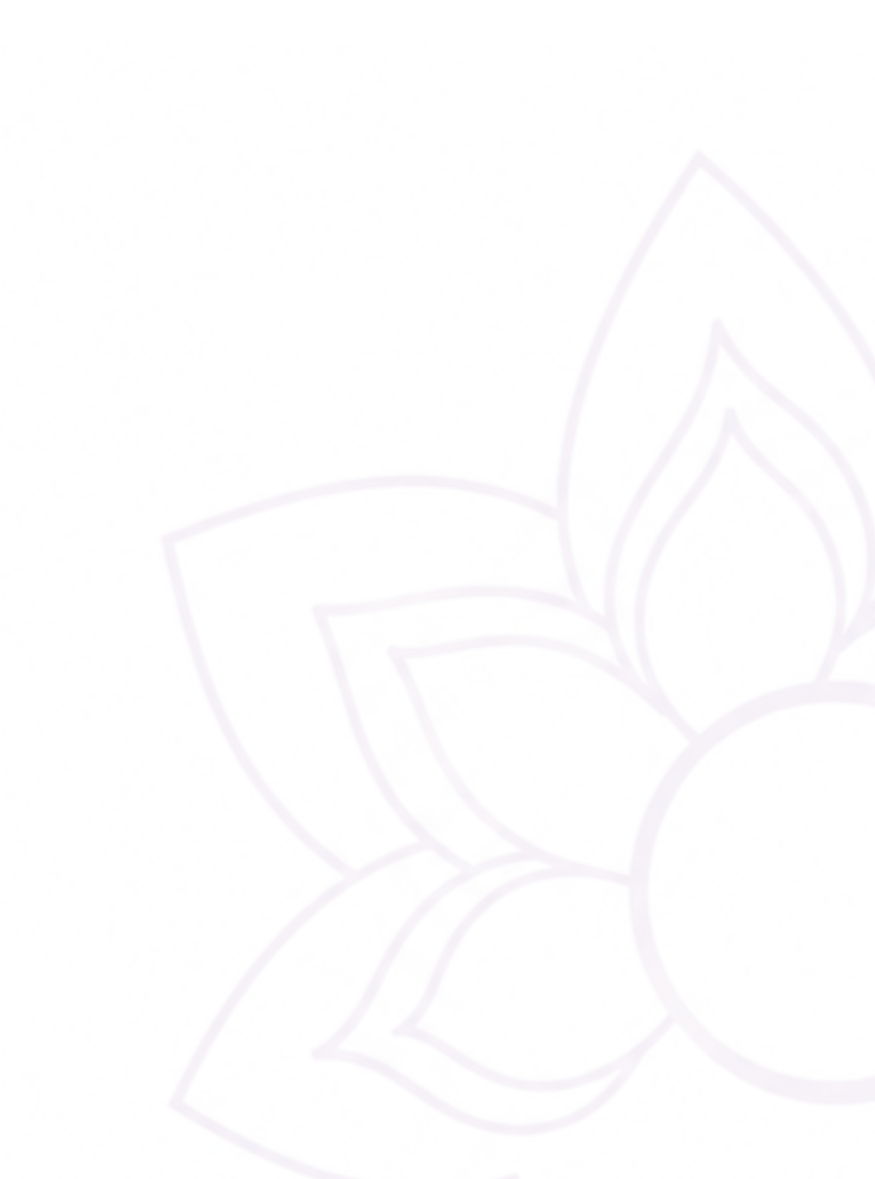 A faint outline of a lotus flower on a white background.