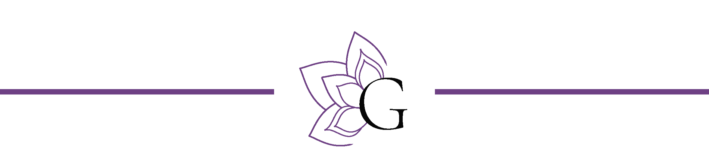 A logo for Ginas K-9s with a stylized black and purple flower and horizontal purple line.