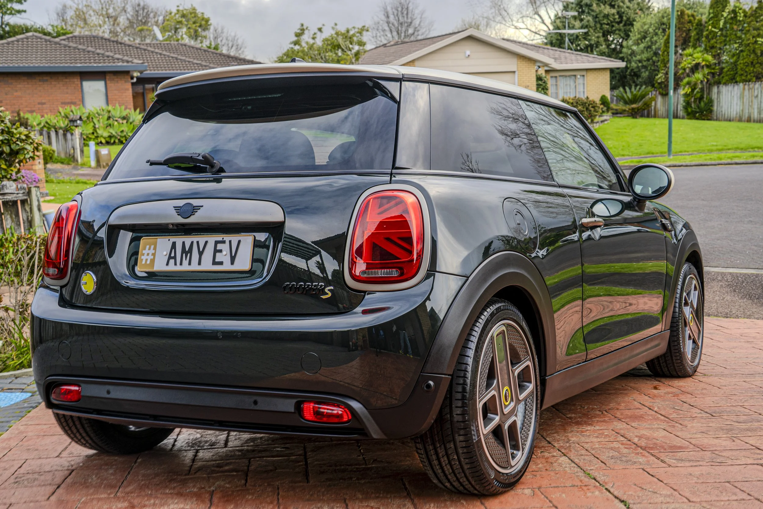 detailed mini cooper S EV from the rear