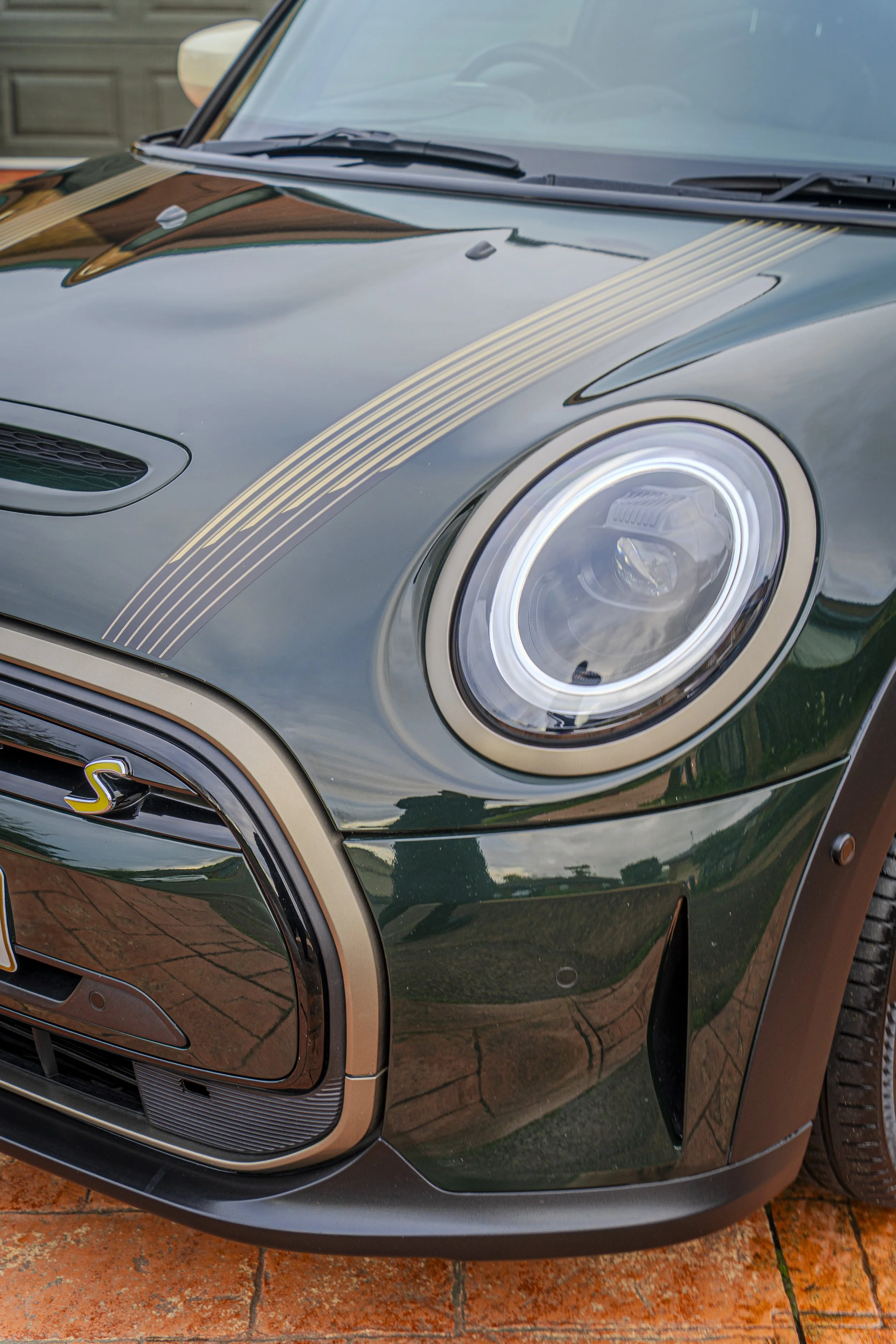 front view of a mini cooper s after a detail