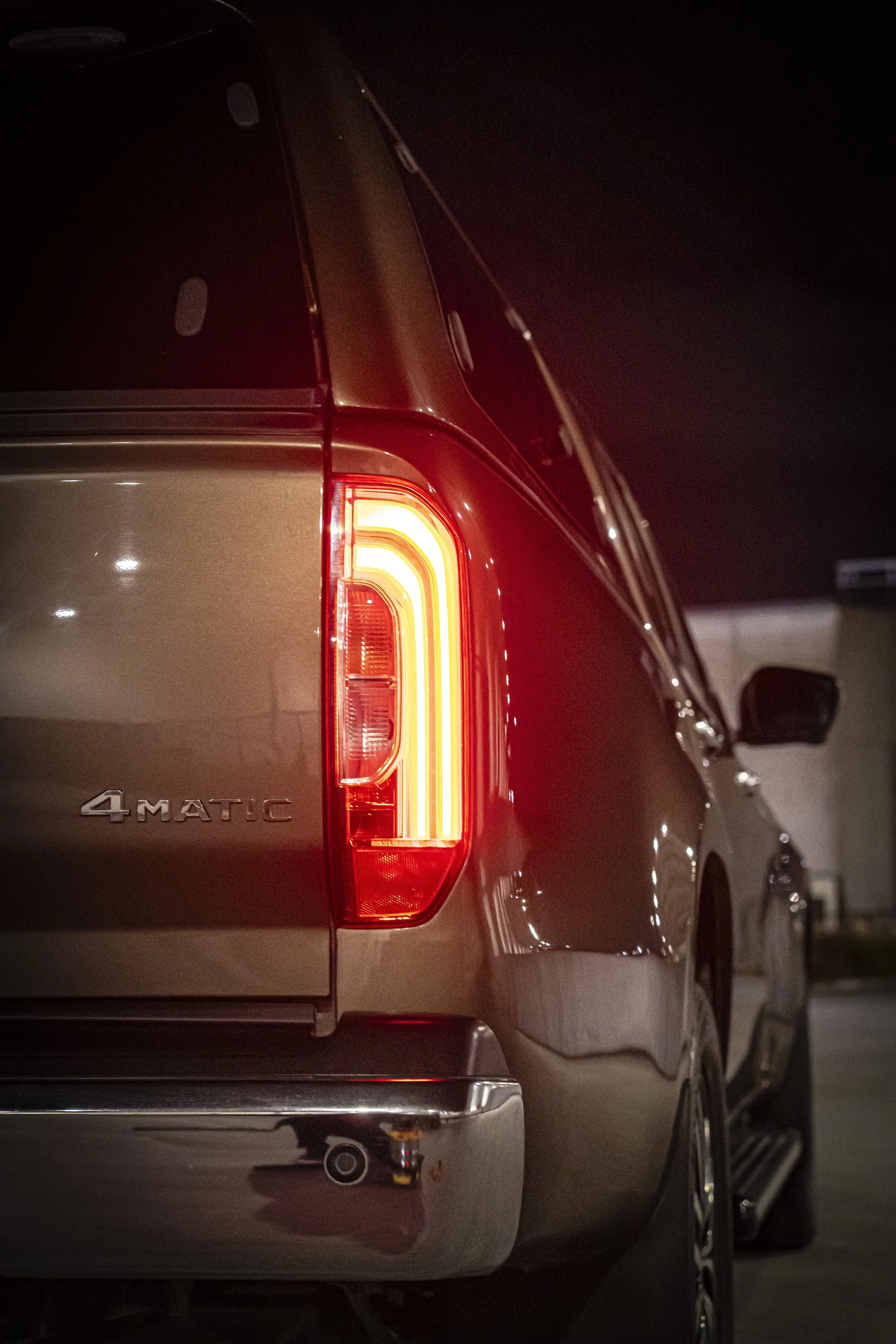 rear view of a mercedes ute that shows the 4matic badge