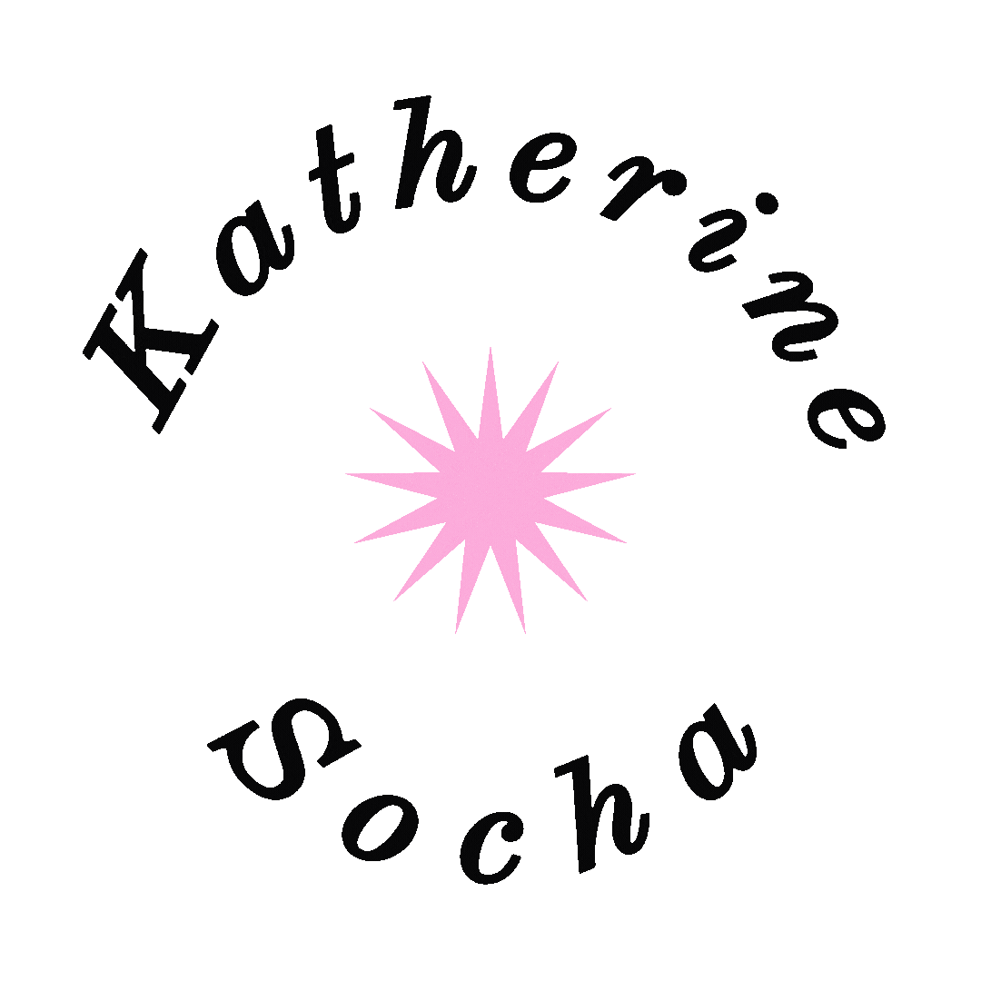 A circular logo with the words "Katherine Socha" and a pink star in the middle