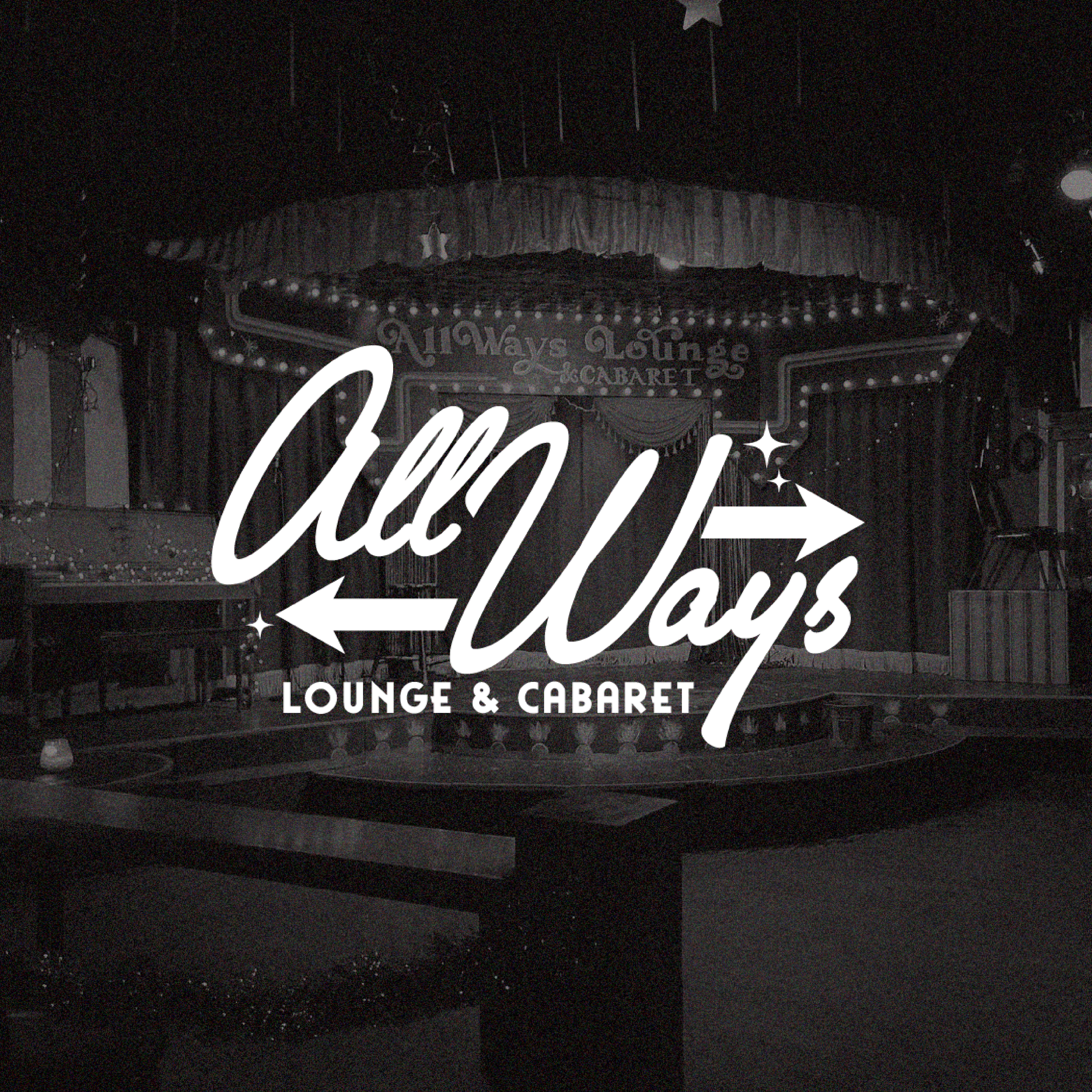 Picture of AllWays lounge with logo in white text 