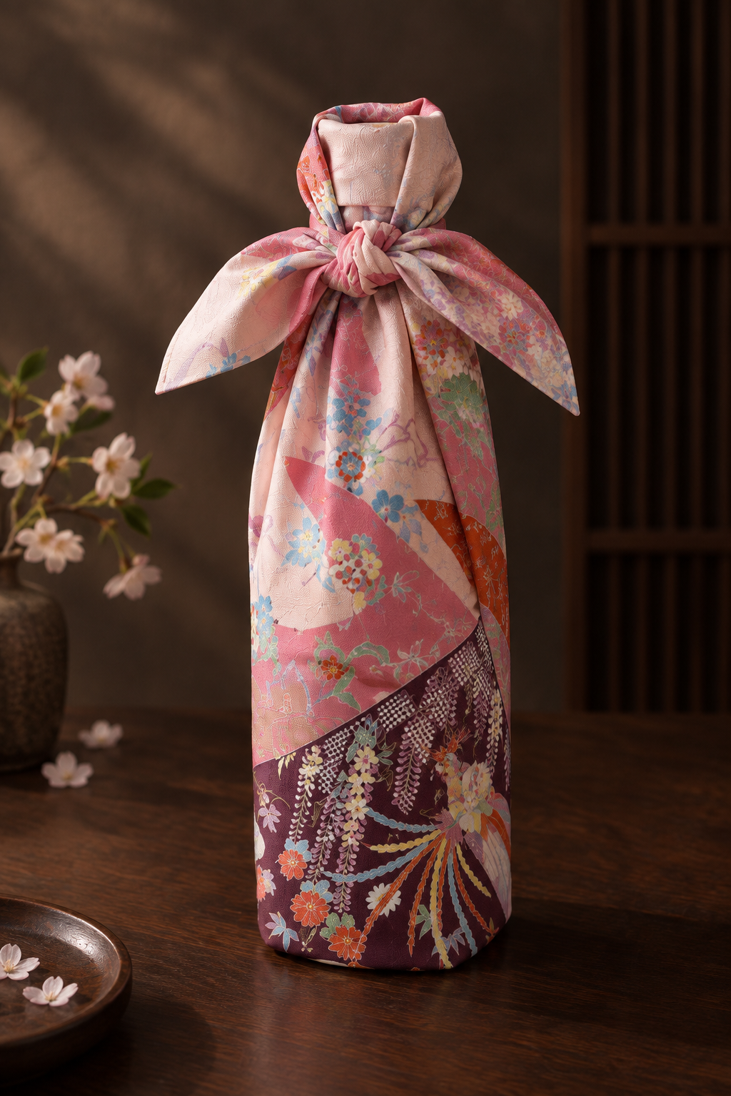Japanese Phoenix Furoshiki — Pale Pink