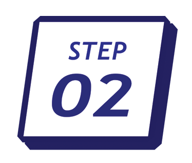 Step 02 displayed in bold on a white and blue background.