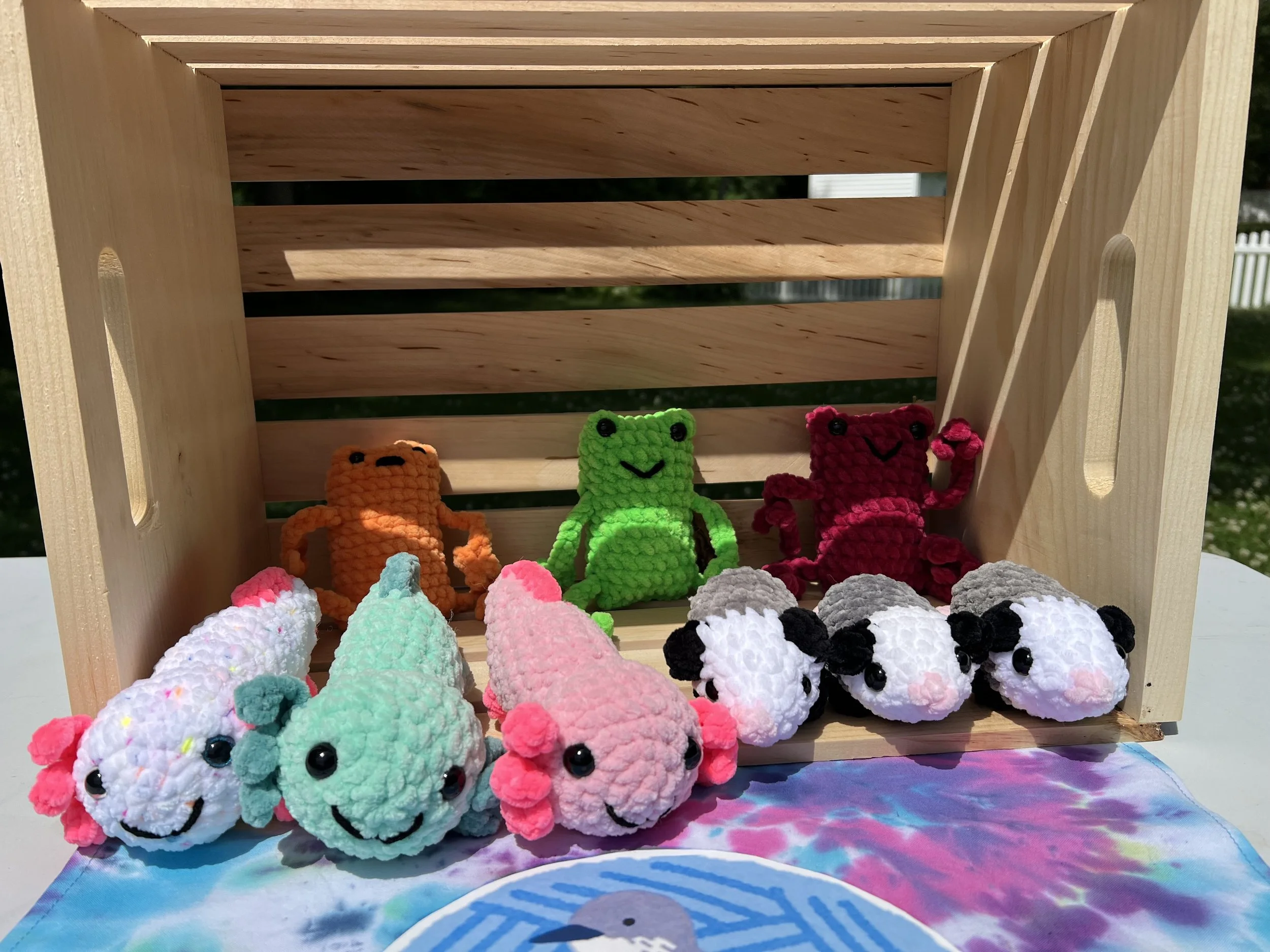 Axolotls - $15 * Opossum - $10 * Frogs - $12