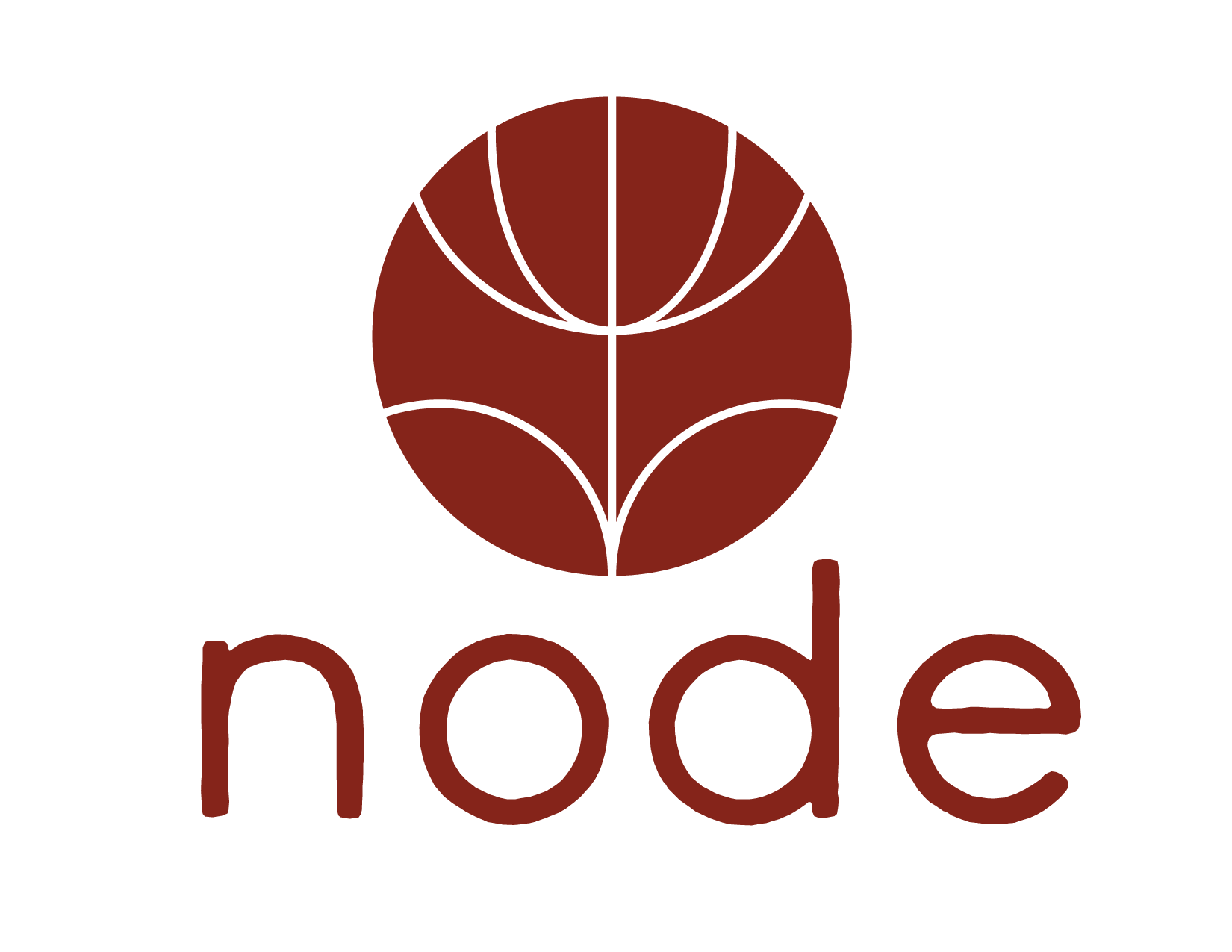 A logo with a stylized brown basketball above the word 'node' in lowercase brown letters.