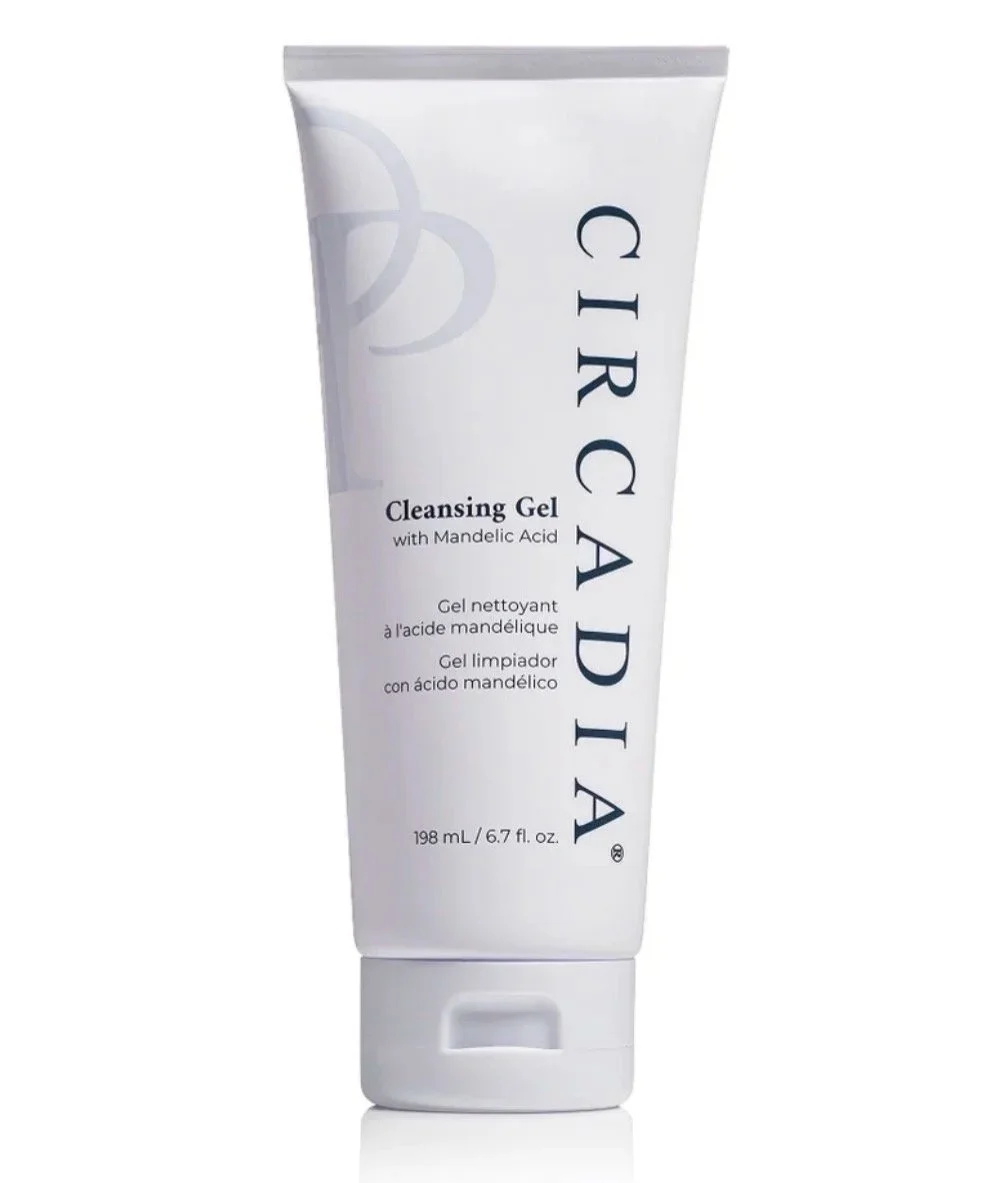 A white tube of Cira Cadi Cleasing Gel with Mandelic Acid, displaying the product name, description, volume of 198 mL, and product details in multiple languages.