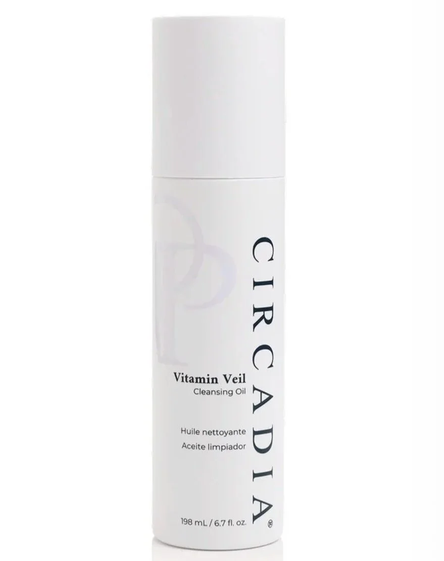 White bottle labeled Circada Vitamin Veil Cleansing Oil, 198 mL