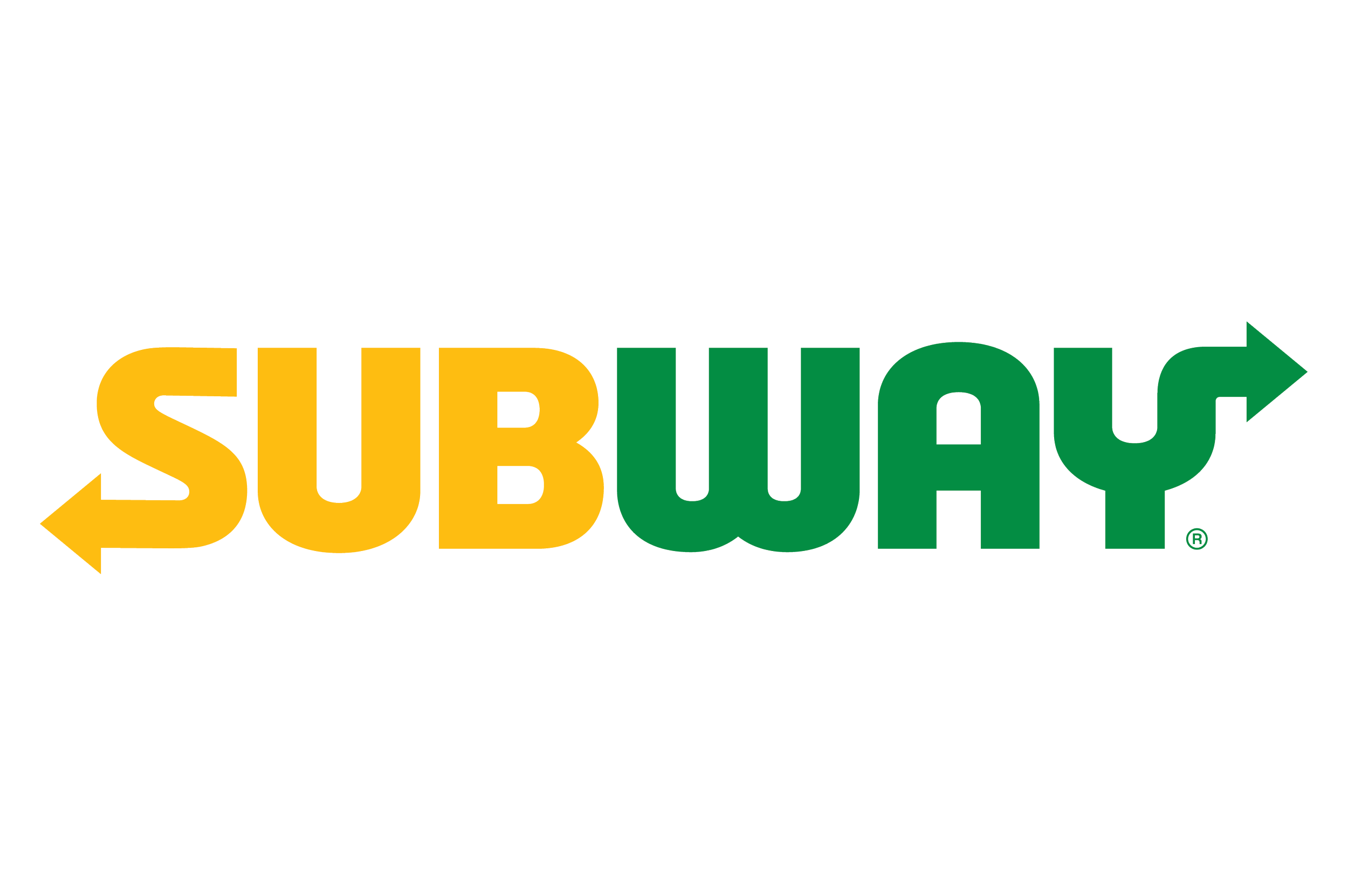 YouTube logo with yellow and green text and arrows pointing left and right