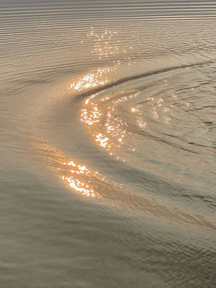 Sunlight reflecting off calm water with ripples and sparkles.
