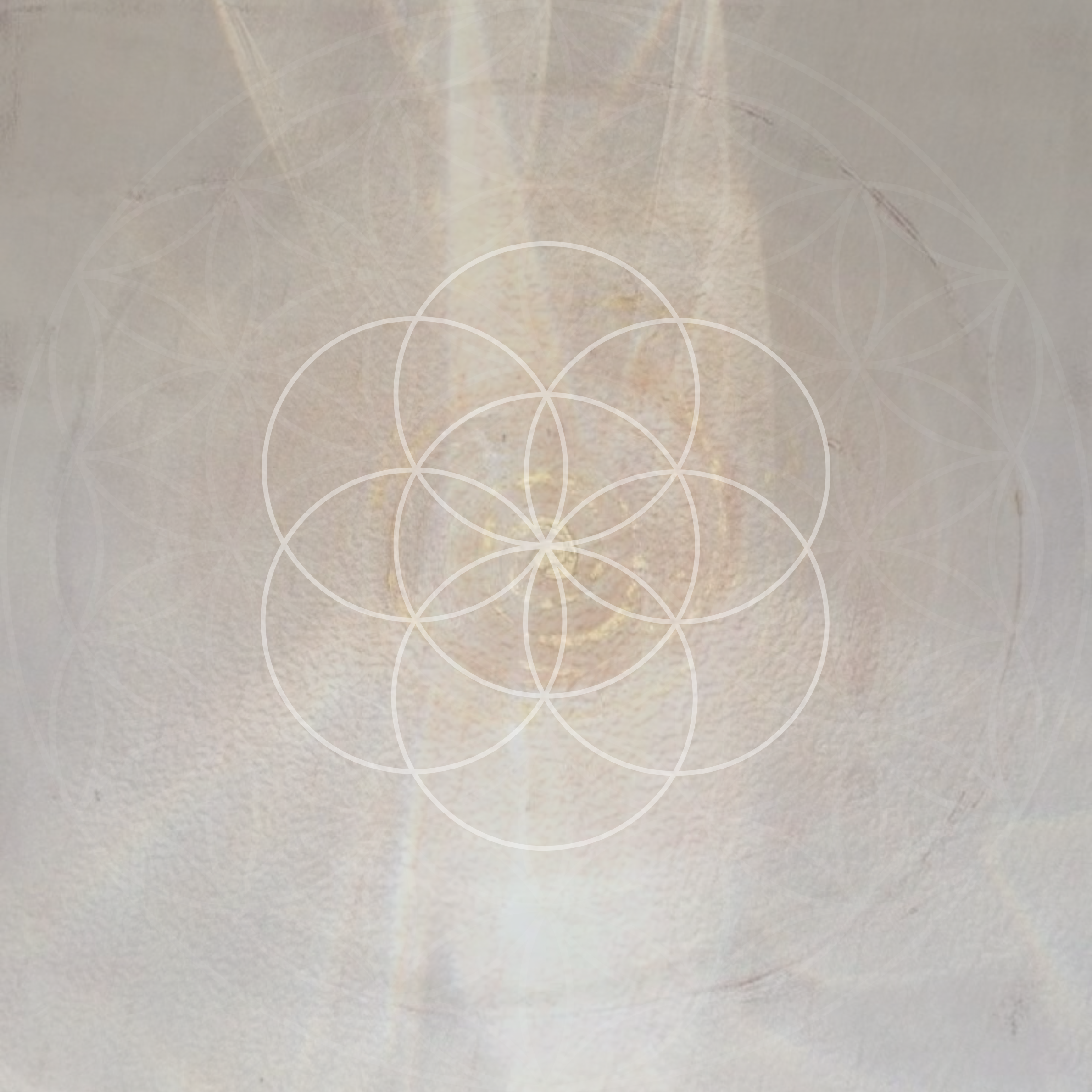 Close-up of a white wall with geometric pattern overlays and subtle discoloration.