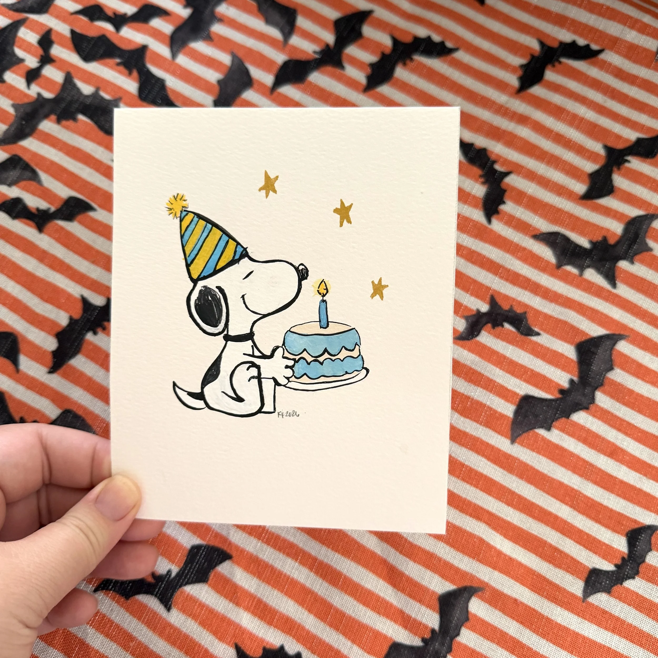 Birthday Beagle Gouache Mini Painting